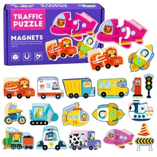 LEAN TOYS Puzzle Magnetyczne Pojazdy Nauka Środków Transportu Zestaw 30 el.