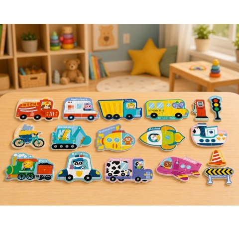 LEAN TOYS Puzzle Magnetyczne Pojazdy Nauka Środków Transportu Zestaw 30 el.