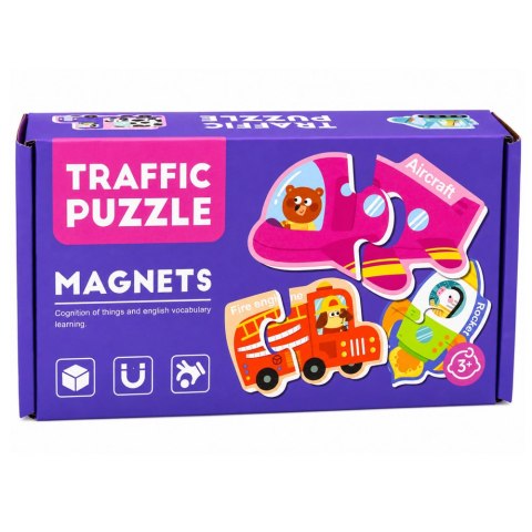 LEAN TOYS Puzzle Magnetyczne Pojazdy Nauka Środków Transportu Zestaw 30 el.