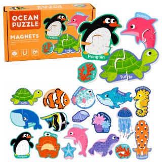LEAN TOYS Puzzle Magnetyczne Zwierzęta Morskie Magnesy Na Lodówkę Edukacyjne 30 el.