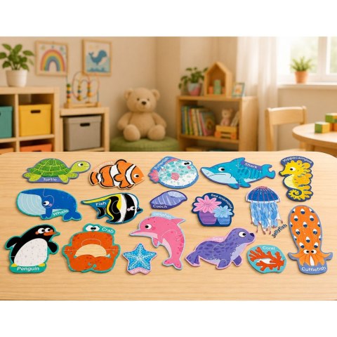 LEAN TOYS Puzzle Magnetyczne Zwierzęta Morskie Magnesy Na Lodówkę Edukacyjne 30 el.