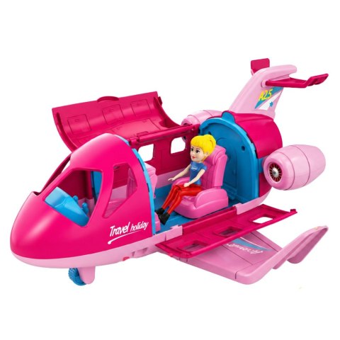 LEAN TOYS Rozkładany Samolot Dla Lalek Zestaw Podróżniczy Akcesoria Lalka Różowy 9 el.