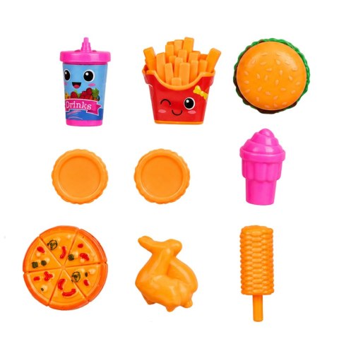 LEAN TOYS Zestaw Mini Laleczka Fast Food Pizza Hamburger Stolik Krzesła Akcesoria
