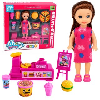 LEAN TOYS Zestaw Mini Laleczka Z Kasą Fiskalną Sprzedawczyni Akcesoria Hamburger Lody