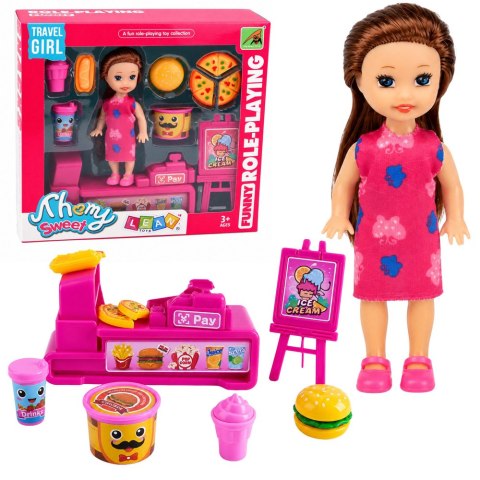 LEAN TOYS Zestaw Mini Laleczka Z Kasą Fiskalną Sprzedawczyni Akcesoria Hamburger Lody