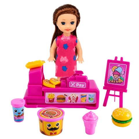LEAN TOYS Zestaw Mini Laleczka Z Kasą Fiskalną Sprzedawczyni Akcesoria Hamburger Lody