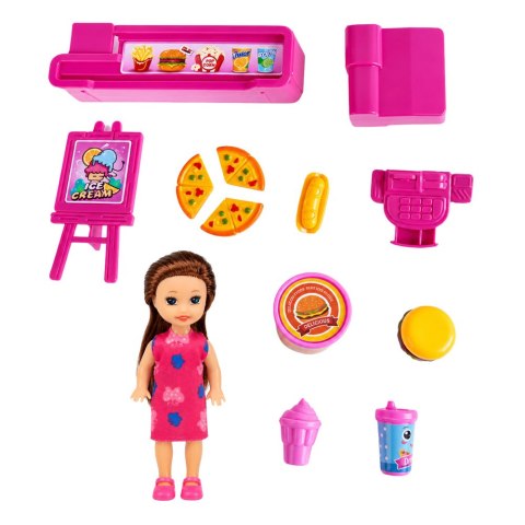 LEAN TOYS Zestaw Mini Laleczka Z Kasą Fiskalną Sprzedawczyni Akcesoria Hamburger Lody