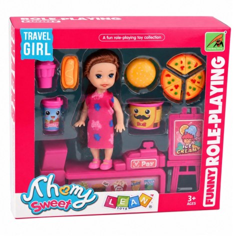 LEAN TOYS Zestaw Mini Laleczka Z Kasą Fiskalną Sprzedawczyni Akcesoria Hamburger Lody