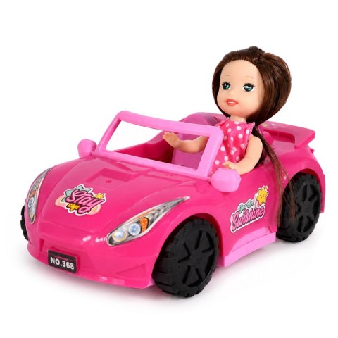 LEAN TOYS Zestaw Mini Laleczka w Samochodzie Kabriolet Figurka Pieska Różowy