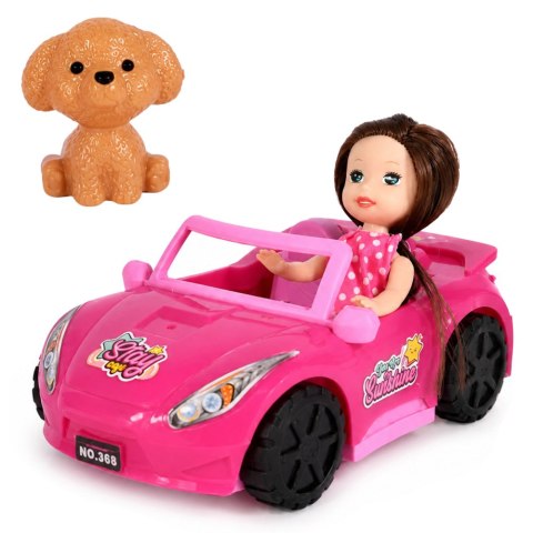 LEAN TOYS Zestaw Mini Laleczka w Samochodzie Kabriolet Figurka Pieska Różowy