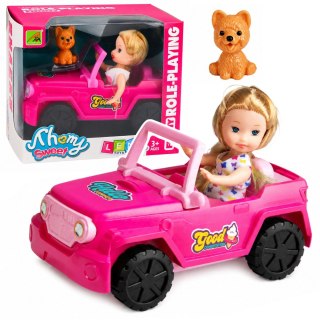 LEAN TOYS Zestaw Mini Laleczka w Samochodzie Terenowym Kabriolet Figurka Pieska