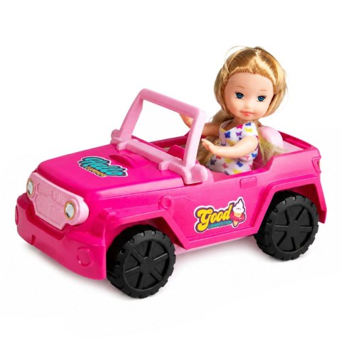LEAN TOYS Zestaw Mini Laleczka w Samochodzie Terenowym Kabriolet Figurka Pieska