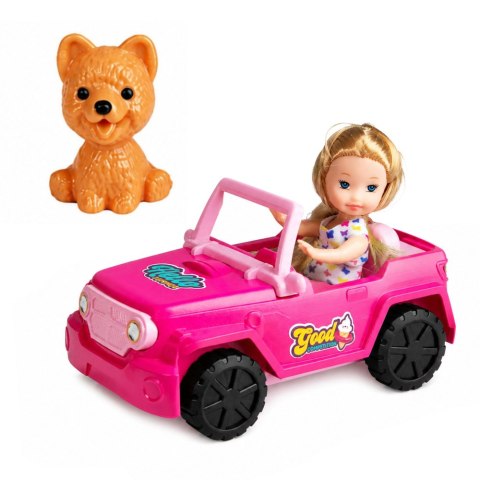 LEAN TOYS Zestaw Mini Laleczka w Samochodzie Terenowym Kabriolet Figurka Pieska
