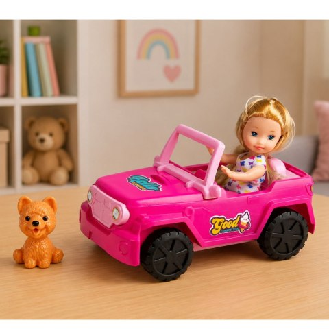 LEAN TOYS Zestaw Mini Laleczka w Samochodzie Terenowym Kabriolet Figurka Pieska