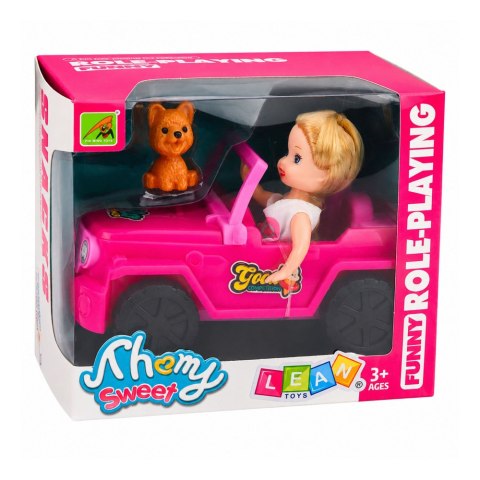 LEAN TOYS Zestaw Mini Laleczka w Samochodzie Terenowym Kabriolet Figurka Pieska