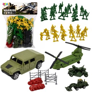 LEAN TOYS Zestaw Wojskowy Militarny Żołnierzyki Helikopter Pojazdy Baza 58 el.
