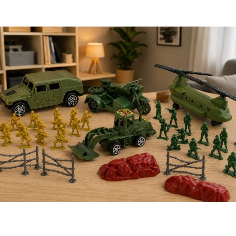 LEAN TOYS Zestaw Wojskowy Militarny Żołnierzyki Helikopter Pojazdy Baza 58 el.