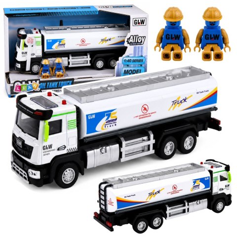 LEAN Toys Ciężarówka Cysterna Metalowa Napęd Światła Dźwięki Niebiesko-Biała 1:40