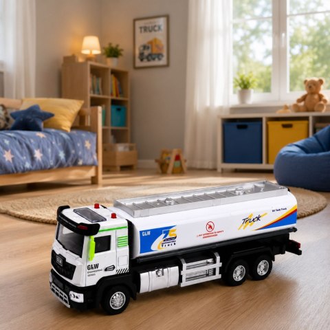 LEAN Toys Ciężarówka Cysterna Metalowa Napęd Światła Dźwięki Niebiesko-Biała 1:40