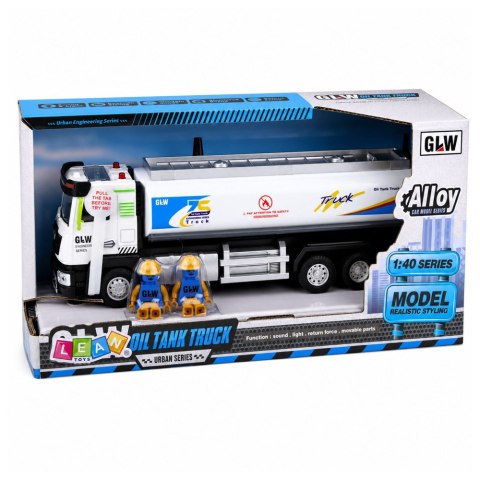 LEAN Toys Ciężarówka Cysterna Metalowa Napęd Światła Dźwięki Niebiesko-Biała 1:40