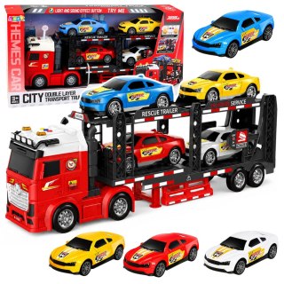 LEAN Toys Ciężarówka Lora Transporter Laweta z 4 Samochodami Światła Dźwięki