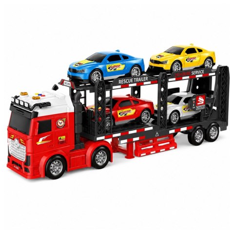 LEAN Toys Ciężarówka Lora Transporter Laweta z 4 Samochodami Światła Dźwięki
