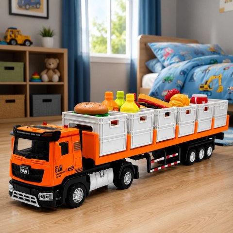 LEAN Toys Ciężarówka Transportowa Na Baterie Produkty Spożywcze Pomarańczowa 1:40
