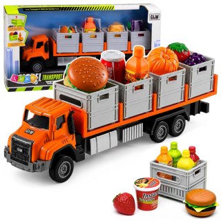 LEAN Toys Ciężarówka Transportowa Z Produktami Spożywczymi Pomarańczowa 1:55