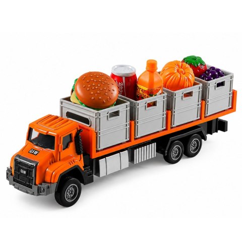LEAN Toys Ciężarówka Transportowa Z Produktami Spożywczymi Pomarańczowa 1:55