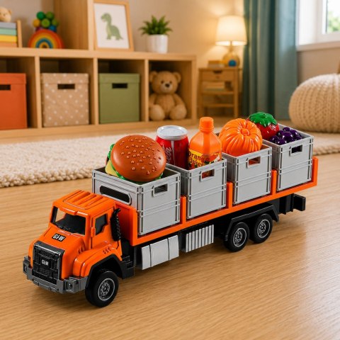 LEAN Toys Ciężarówka Transportowa Z Produktami Spożywczymi Pomarańczowa 1:55