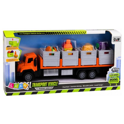 LEAN Toys Ciężarówka Transportowa Z Produktami Spożywczymi Pomarańczowa 1:55