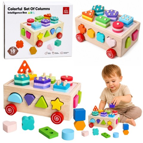 LEAN Toys Drewniany Sorter Edukacyjny Na Kółkach Montessori Układanka Kształty Liczby