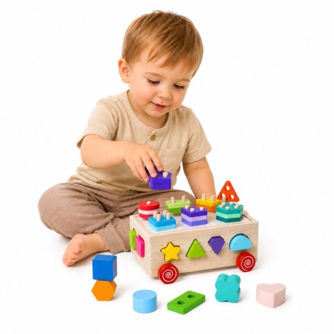 LEAN Toys Drewniany Sorter Edukacyjny Na Kółkach Montessori Układanka Kształty Liczby