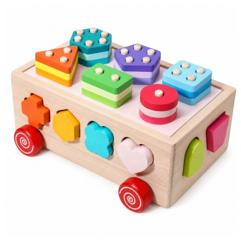 LEAN Toys Drewniany Sorter Edukacyjny Na Kółkach Montessori Układanka Kształty Liczby