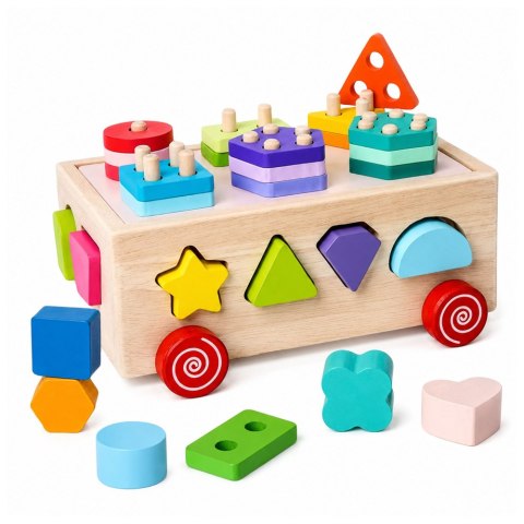 LEAN Toys Drewniany Sorter Edukacyjny Na Kółkach Montessori Układanka Kształty Liczby