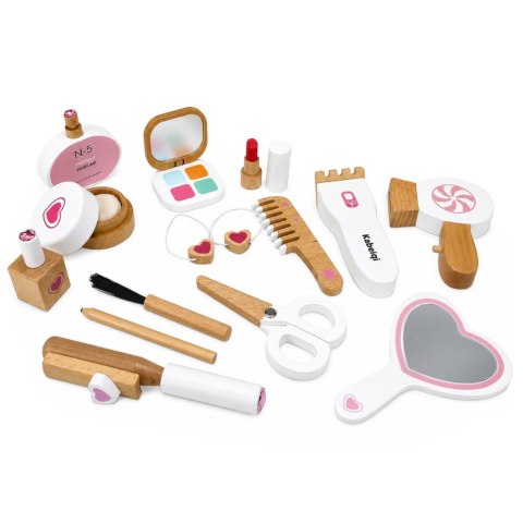 LEAN Toys Drewniany Zestaw Piękności Do Makijażu Kosmetyczka Akcesoria 16 el.