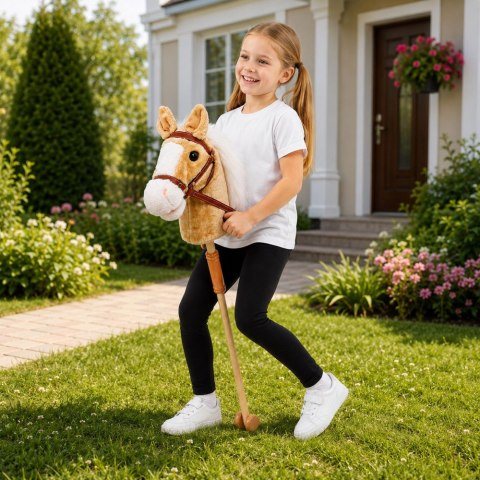 LEAN Toys Hobby Horse Koń Na Kiju Głowa Konia Dźwięki Galopu Rżenia Beżowy 100 cm