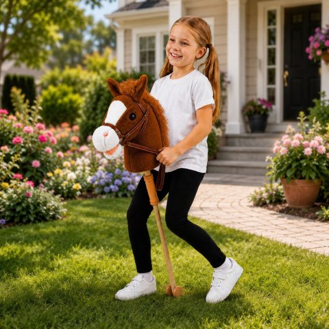 LEAN Toys Hobby Horse Koń Na Kiju Głowa Konia Dźwięki Galopu Rżenia Brązowy 100 cm
