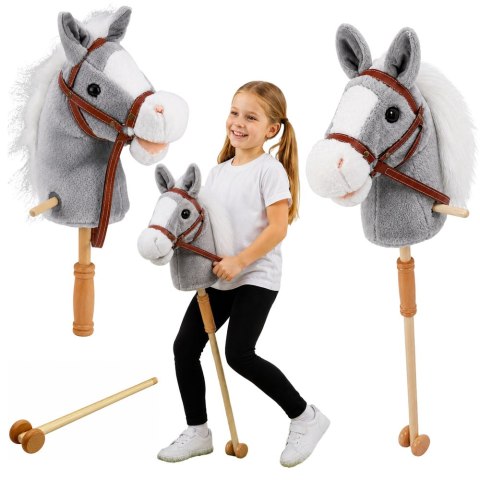 LEAN Toys Hobby Horse Koń Na Kiju Głowa Konia Dźwięki Galopu Rżenia Szary 100 cm