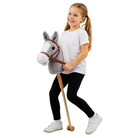 LEAN Toys Hobby Horse Koń Na Kiju Głowa Konia Dźwięki Galopu Rżenia Szary 100 cm