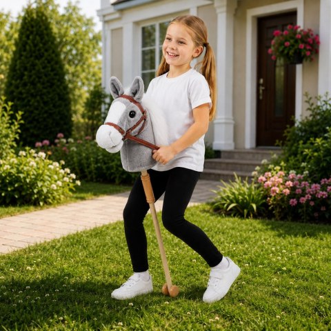 LEAN Toys Hobby Horse Koń Na Kiju Głowa Konia Dźwięki Galopu Rżenia Szary 100 cm