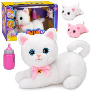 LEAN Toys Interaktywny Kotek z Butelką i Małymi Dźwięki Melodie Nagrywanie Biały