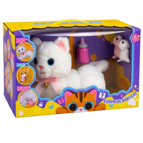 LEAN Toys Interaktywny Kotek z Butelką i Małymi Dźwięki Melodie Nagrywanie Biały