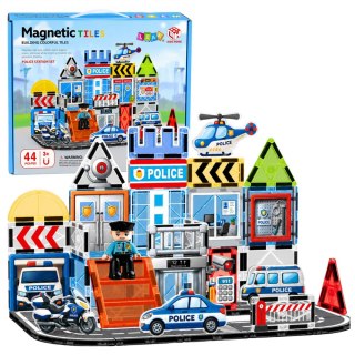 LEAN Toys Klocki Magnetyczne Konstrukcyjne Baza Policyjna Pojazdy Policjant 44 el.