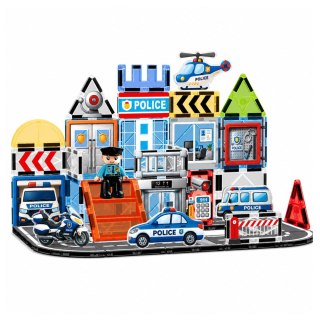 LEAN Toys Klocki Magnetyczne Konstrukcyjne Baza Policyjna Pojazdy Policjant 44 el.