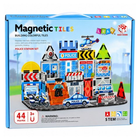 LEAN Toys Klocki Magnetyczne Konstrukcyjne Baza Policyjna Pojazdy Policjant 44 el.