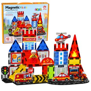 LEAN Toys Klocki Magnetyczne Konstrukcyjne Baza Strażacka Straż Pożarna 42 el.