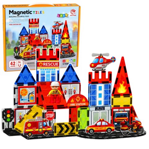 LEAN Toys Klocki Magnetyczne Konstrukcyjne Baza Strażacka Straż Pożarna 42 el.