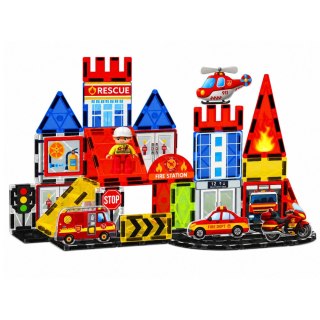 LEAN Toys Klocki Magnetyczne Konstrukcyjne Baza Strażacka Straż Pożarna 42 el.