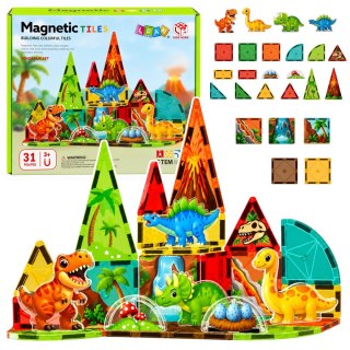 LEAN Toys Klocki Magnetyczne Konstrukcyjne Dinozaury Wulkan Kolorowe 31 el.
